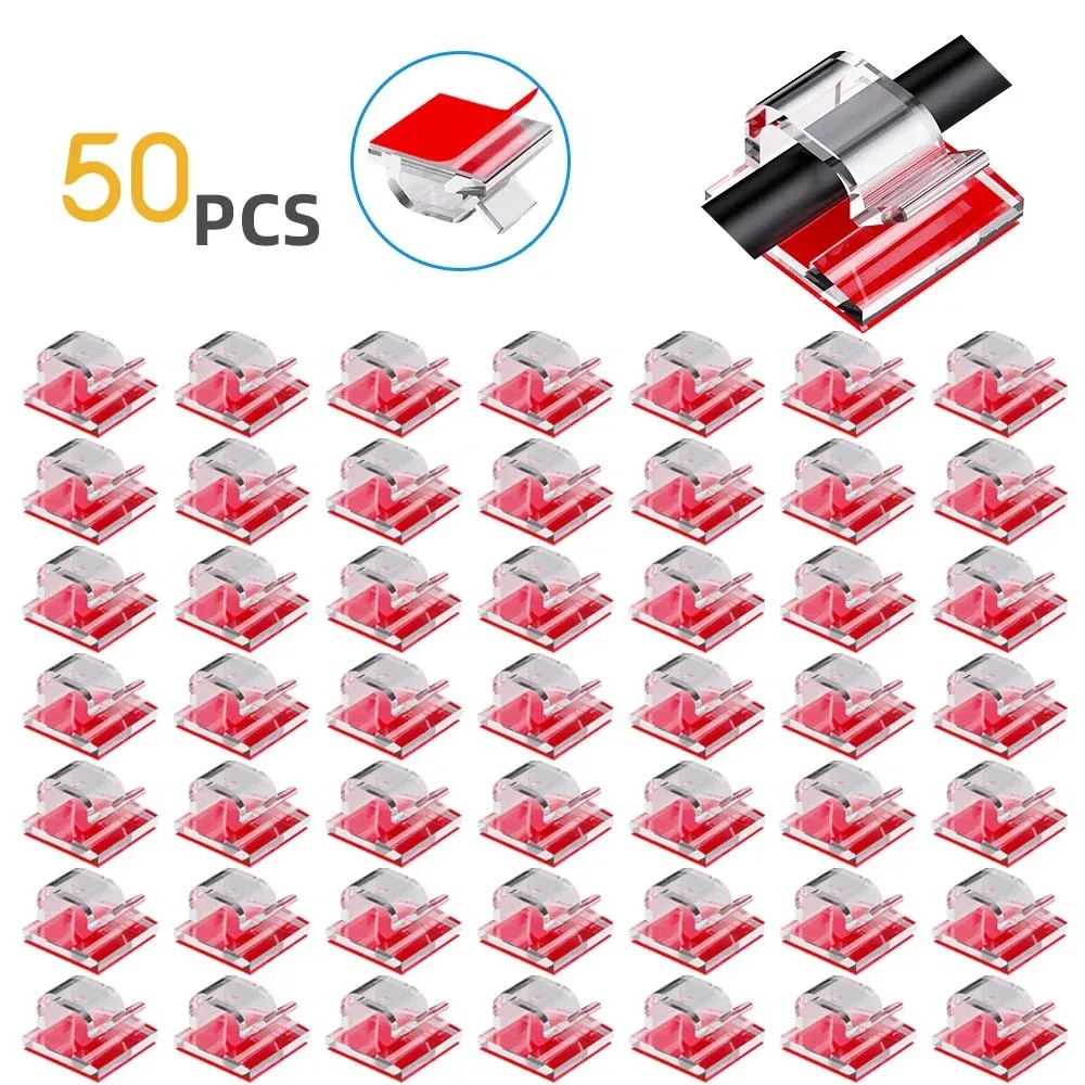 Clips de rangement pour câbles, lot de 50, supports de gestion des fils, pinces de protection, enrouleurs, crochets adhésifs pour bureau, organisation de la maison 9