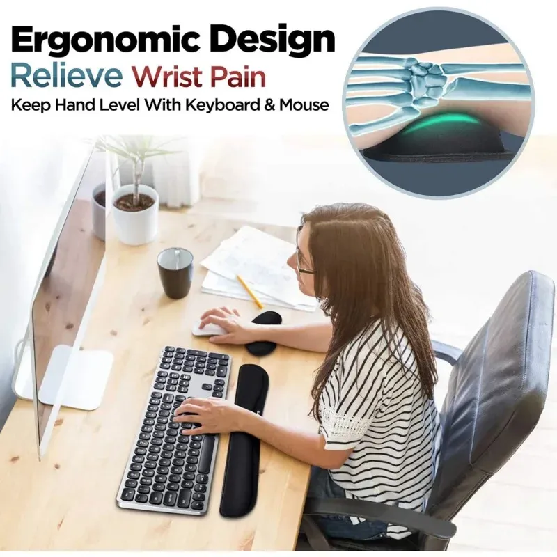 Repose-poignets ergonomique pour clavier avec tapis de souris en mousse à mémoire de forme pour bureau, jeux, PC et ordinateur portable 2