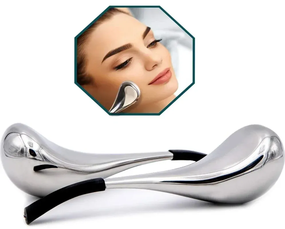 Outil de soin visage en acier inoxydable, vue de détail