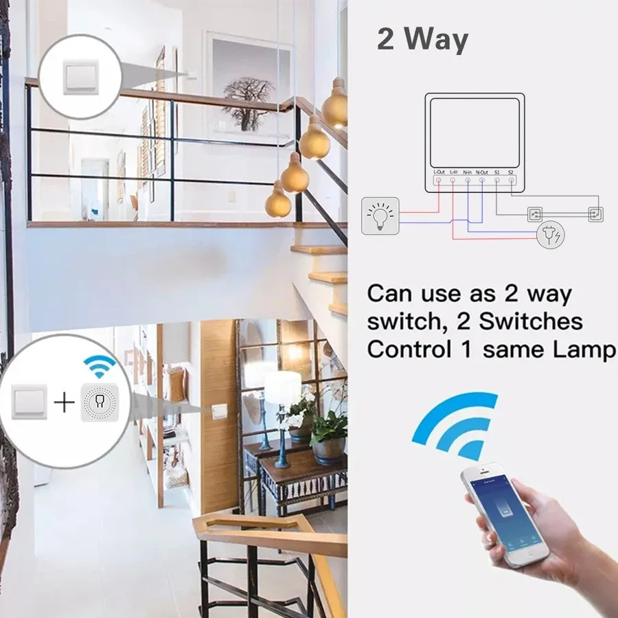 Disjoncteur intelligent Mini WiFi Tuya 16A / 20A, commutateur à contrôle bidirectionnel, compatible Smart Life, Alexa, Google Home et Alice 2