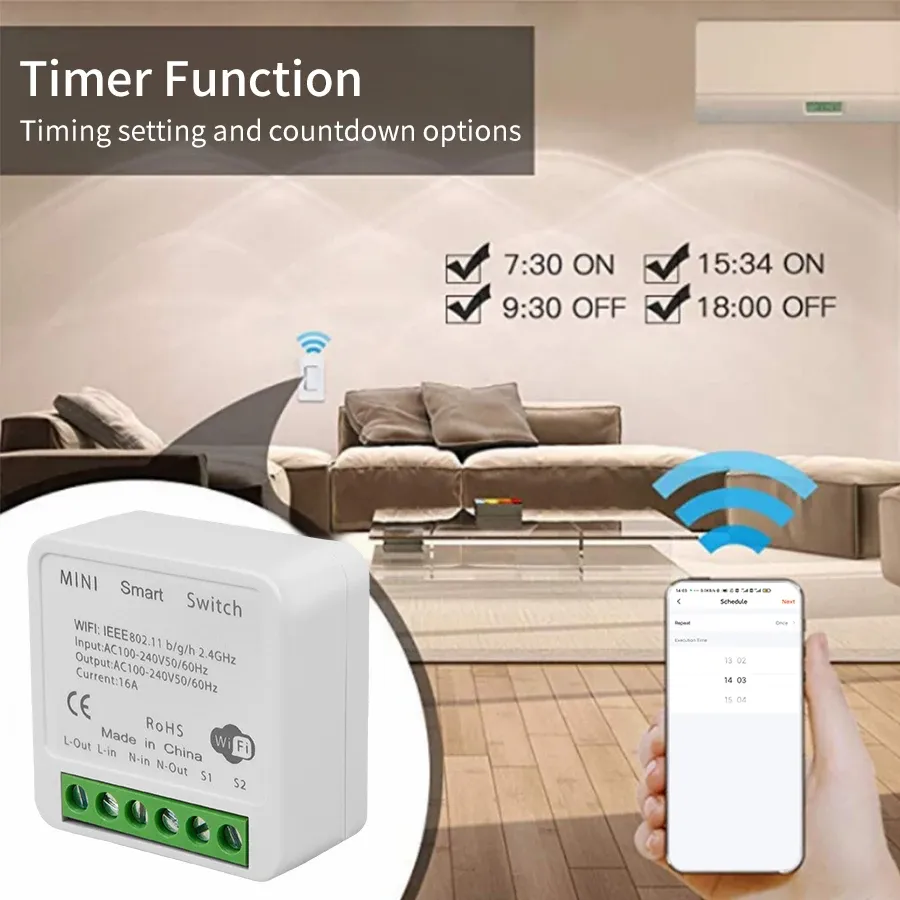 Disjoncteur intelligent Mini WiFi Tuya 16A / 20A, commutateur à contrôle bidirectionnel, compatible Smart Life, Alexa, Google Home et Alice 4