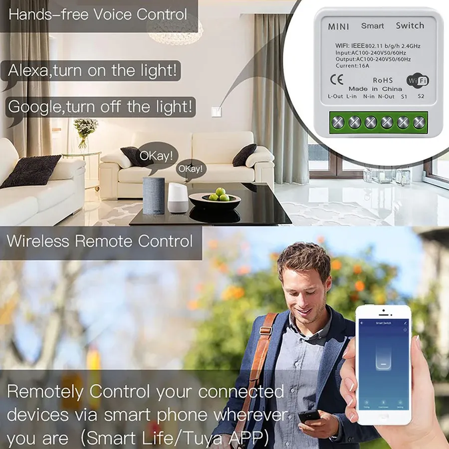 Disjoncteur intelligent Mini WiFi Tuya 16A / 20A, commutateur à contrôle bidirectionnel, compatible Smart Life, Alexa, Google Home et Alice 6