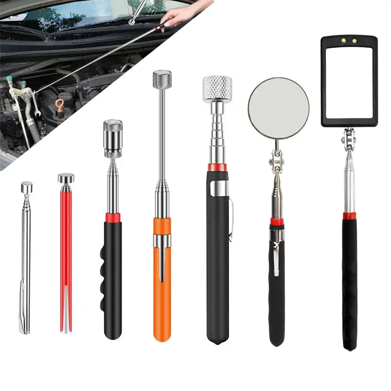 Outil de ramassage magnétique télescopique avec miroir d'inspection pivotant à 360° pour l'entretien automobile (lot de 1 à 5 pièces) - Image 1