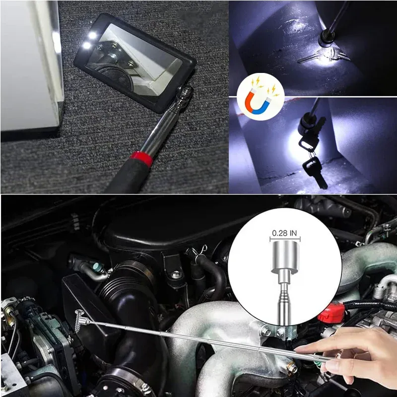 Outil de ramassage magnétique télescopique avec miroir d'inspection pivotant à 360° pour l'entretien automobile (lot de 1 à 5 pièces) 3