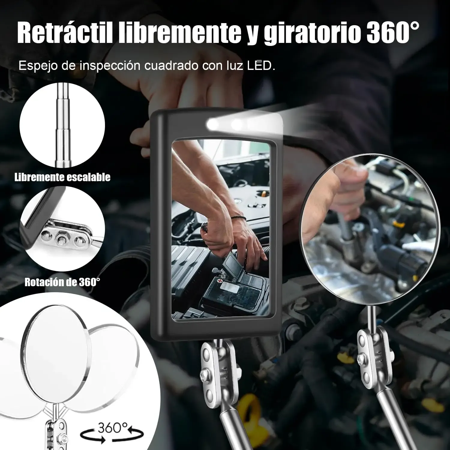 Outil de ramassage magnétique télescopique avec miroir d'inspection pivotant à 360° pour l'entretien automobile (lot de 1 à 5 pièces) 4