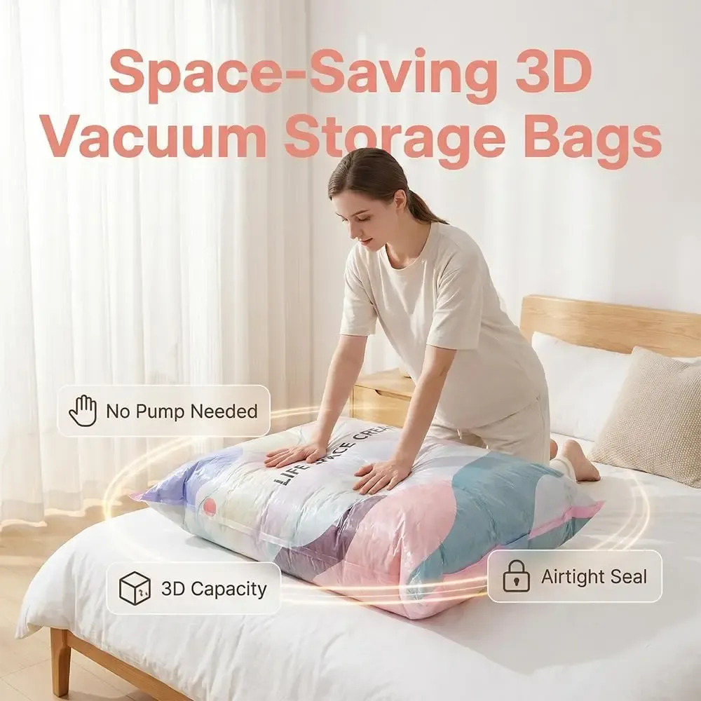 Sacs de rangement sous vide sans pompe, sacs de compression cube pour vêtements et literie de grande taille 3