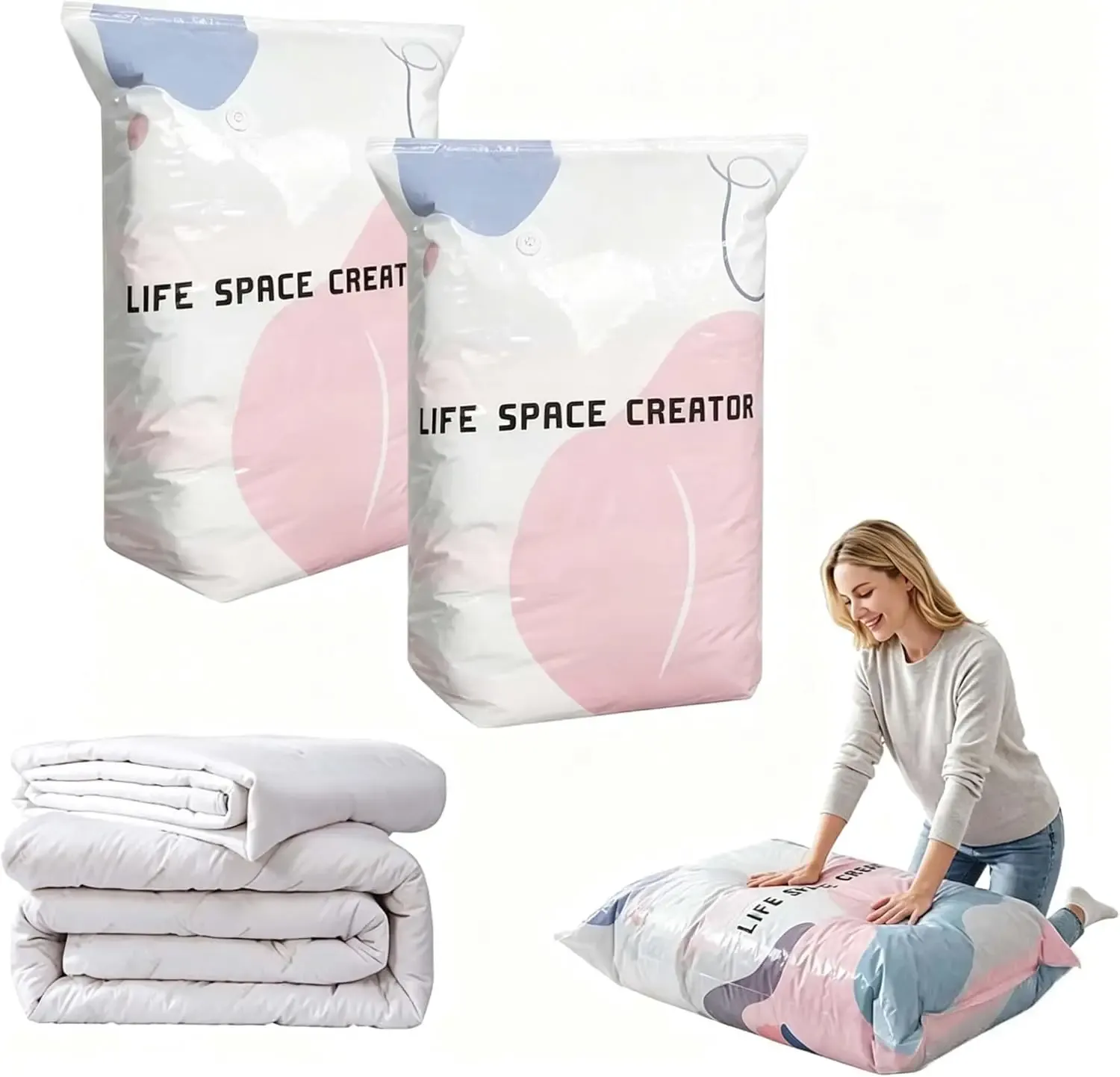 Sacs de rangement sous vide sans pompe, sacs de compression cube pour vêtements et literie de grande taille - Image 1