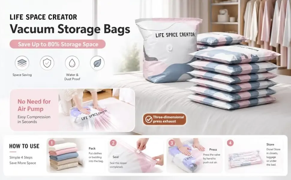Sac de rangement sous vide 3D sans pompe