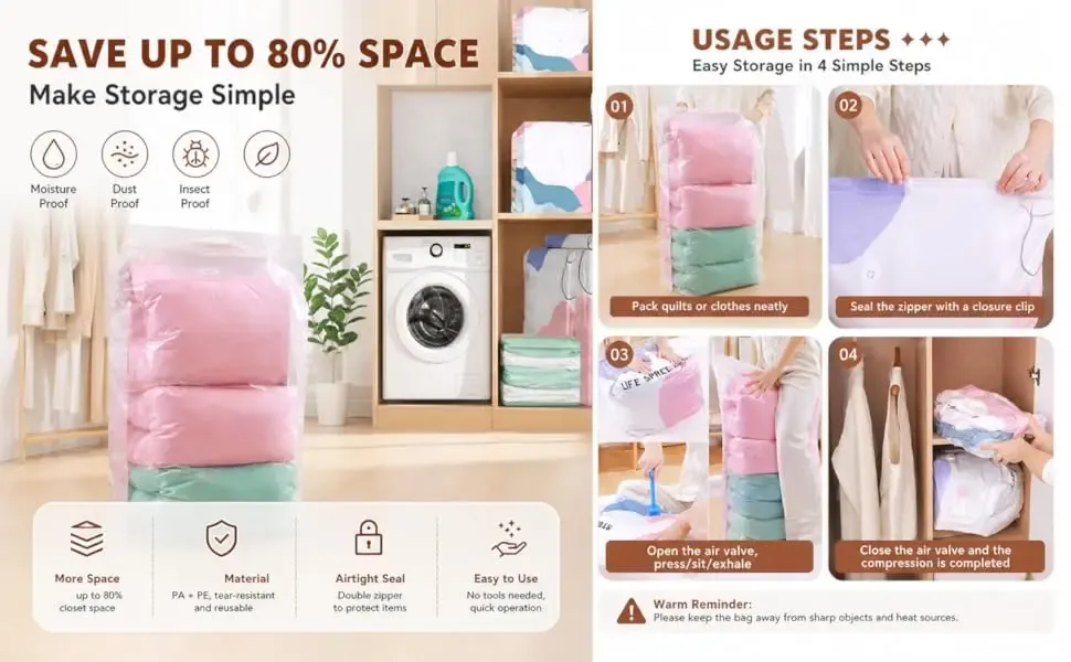 Grands sacs de compression sous vide sans pompe