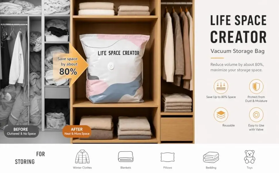 Sacs de rangement sous vide sans pompe