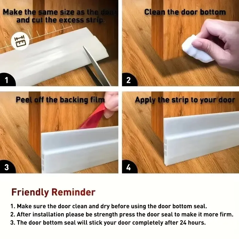 Butoir de porte en TPE de 2 m, auto-adhésif, bas de porte flexible, bloque-courant d'air, isolant, joint de porte anti-bruit 3