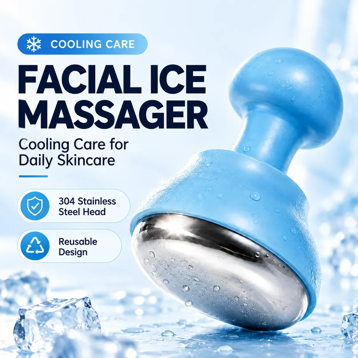 Rouleau de massage facial rafraîchissant en acier inoxydable 304, réutilisable - Image 1