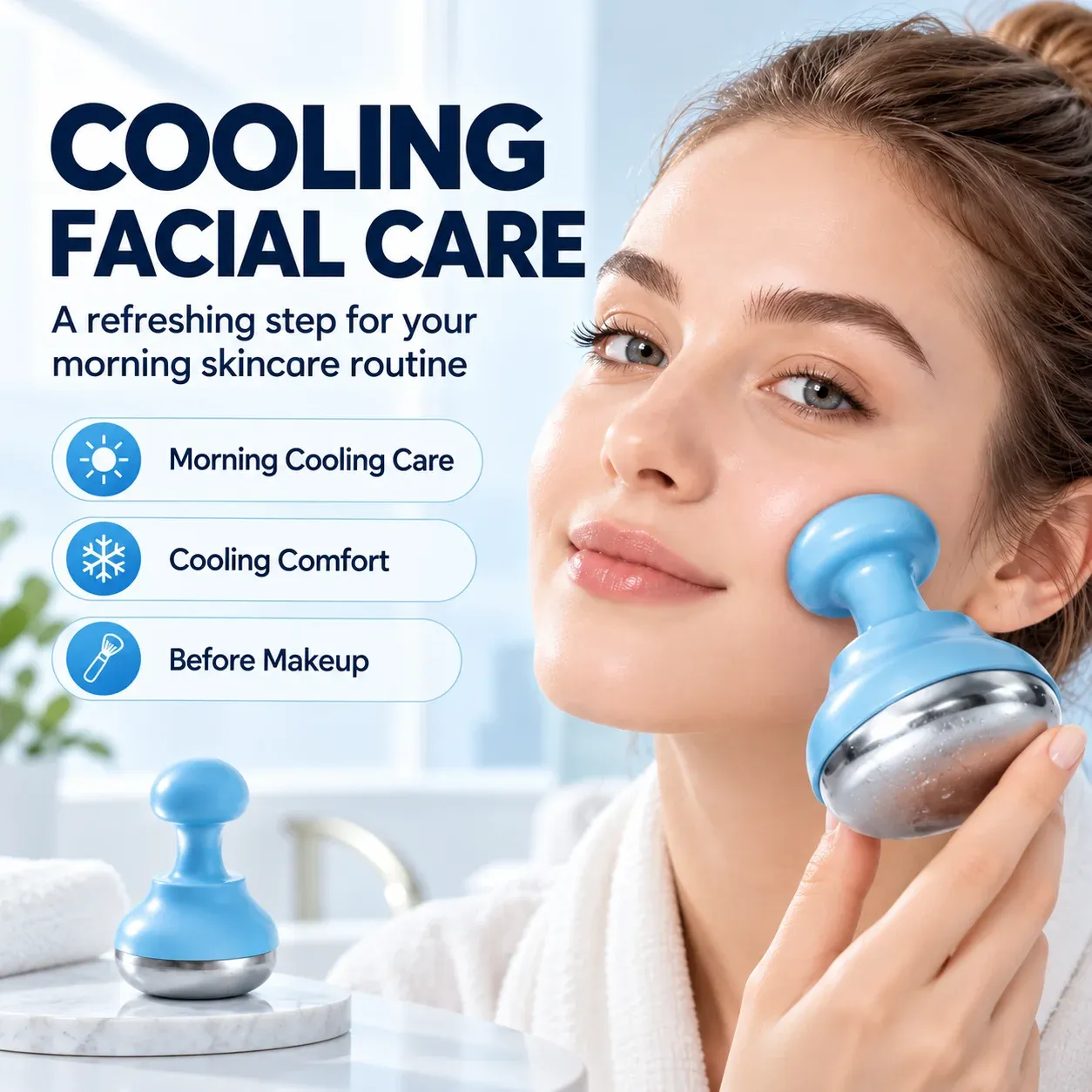 Rouleau de massage facial rafraîchissant en acier inoxydable 304, réutilisable 2