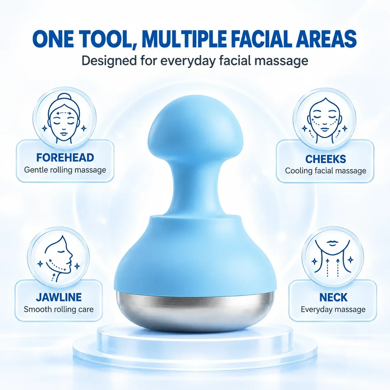 Rouleau de massage facial rafraîchissant en acier inoxydable 304, réutilisable 5