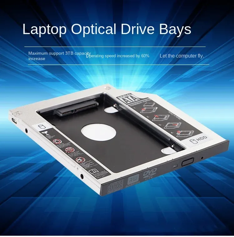 Boîtier de disque dur HDD / SSD SATA 3.0 pour baie optique, adaptateur 2,5 pouces, caddy 9,5 mm / 12,7 mm pour ordinateur portable 2