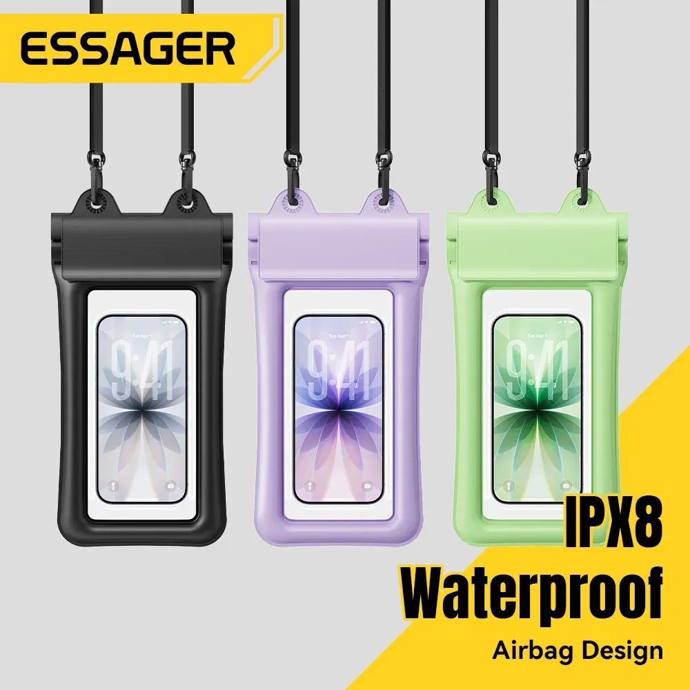 Pochette étanche IPX8 pour téléphone Essager avec airbag flottant, étui transparent tactile pour la plage, la natation et les sports nautiques