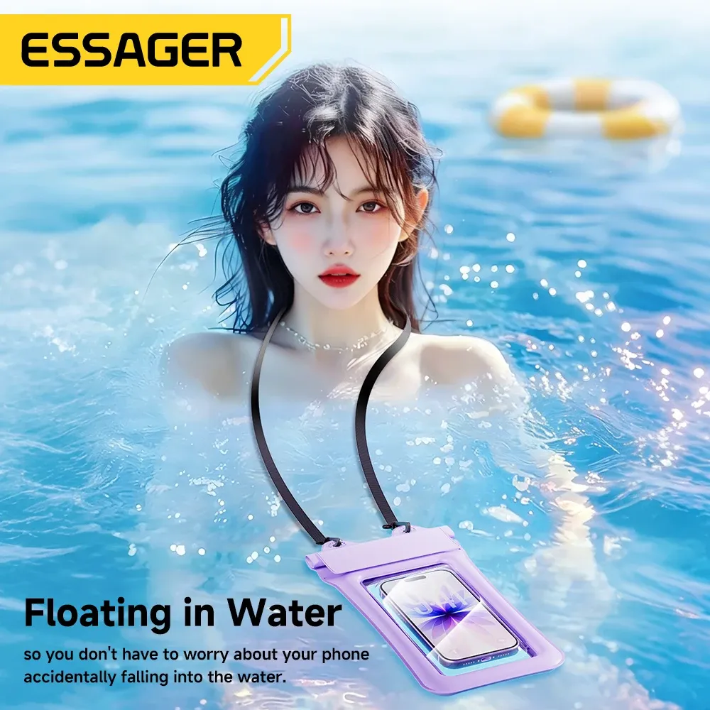 Pochette étanche IPX8 pour téléphone Essager avec airbag flottant, étui transparent tactile pour la plage, la natation et les sports nautiques 3