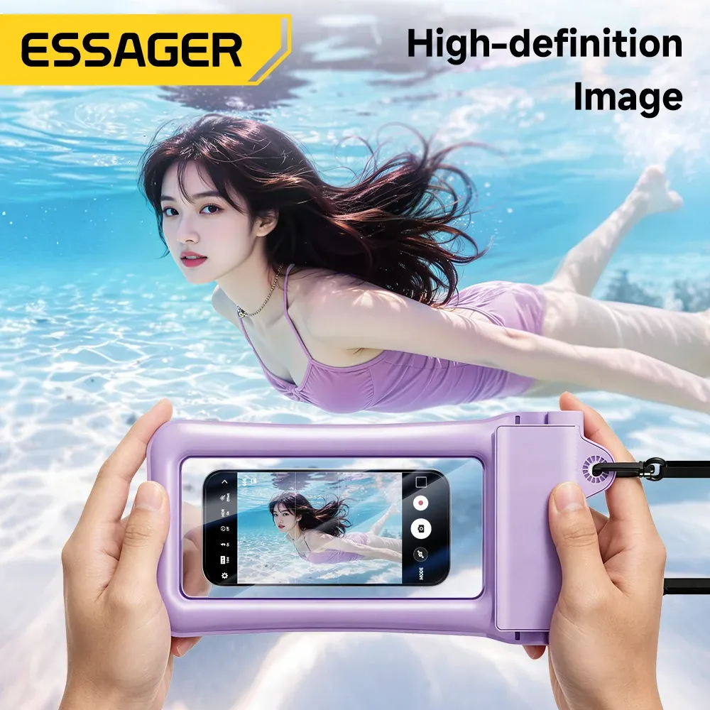 Pochette étanche IPX8 pour téléphone Essager avec airbag flottant, étui transparent tactile pour la plage, la natation et les sports nautiques 6