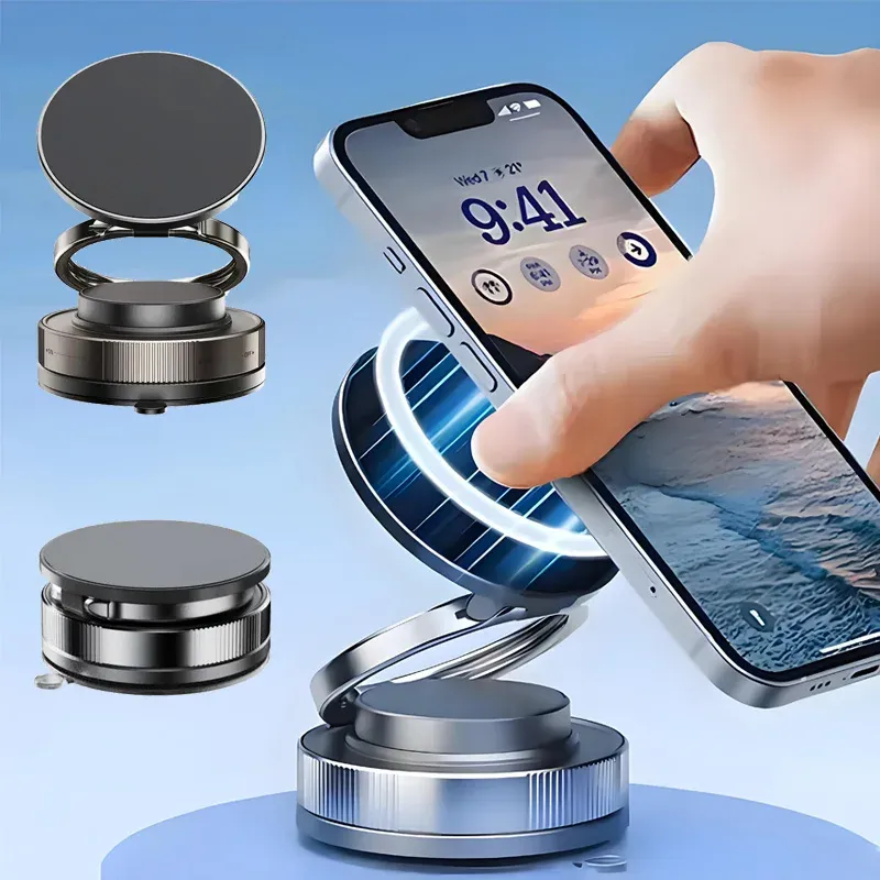 Support magnétique rotatif à 360° pour téléphone de voiture, pliable et réglable, fixation par ventouse sur pare-brise ou tableau de bord