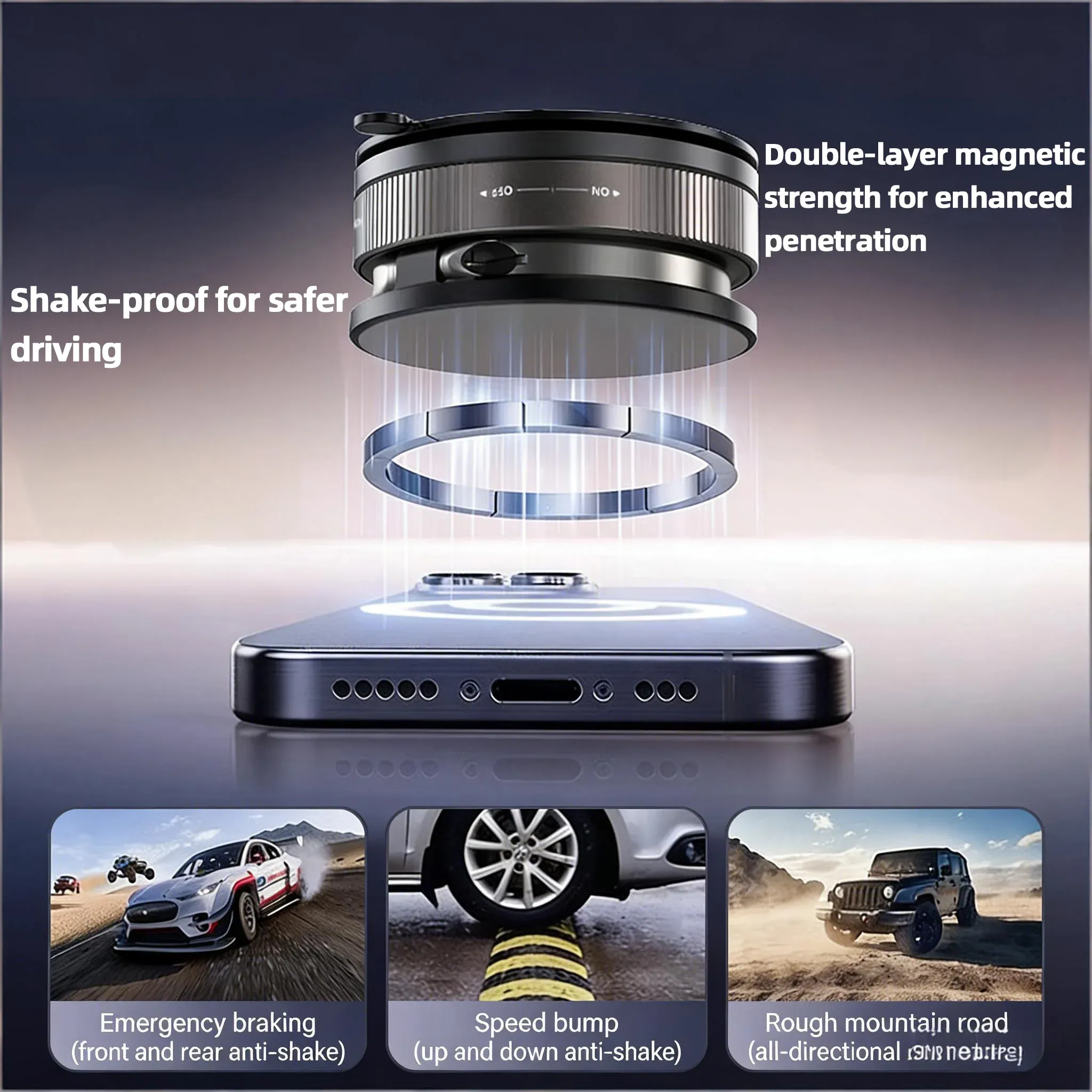 Support magnétique rotatif à 360° pour téléphone de voiture, pliable et réglable, fixation par ventouse sur pare-brise ou tableau de bord 5