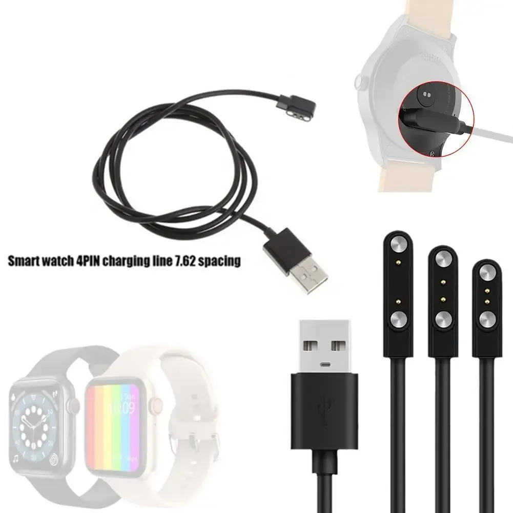 Câble de charge magnétique pour montre connectée, 2 broches, écartements 2,84 / 4 / 7,62 mm, noir, câble d'alimentation USB universel 3
