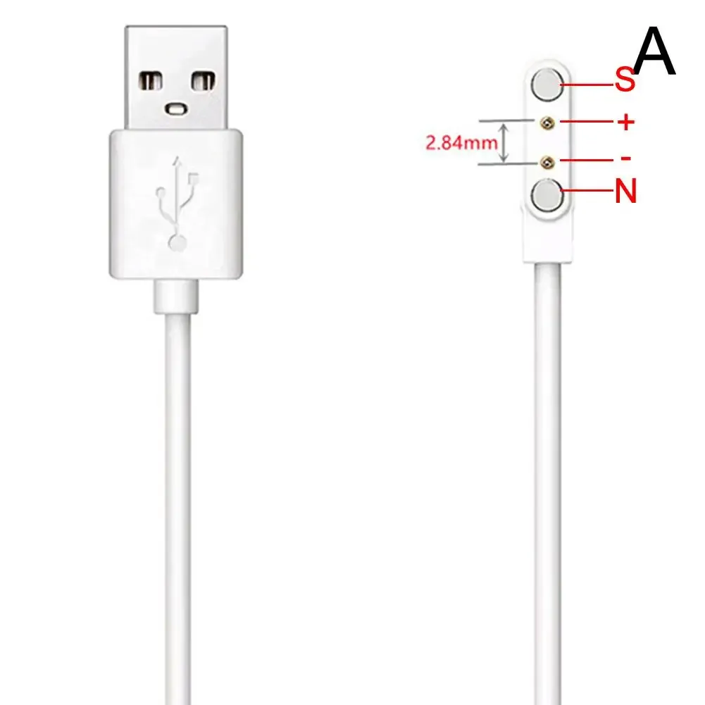 Câble de charge magnétique pour montre connectée, 2 broches, écartements 2,84 / 4 / 7,62 mm, noir, câble d'alimentation USB universel 11