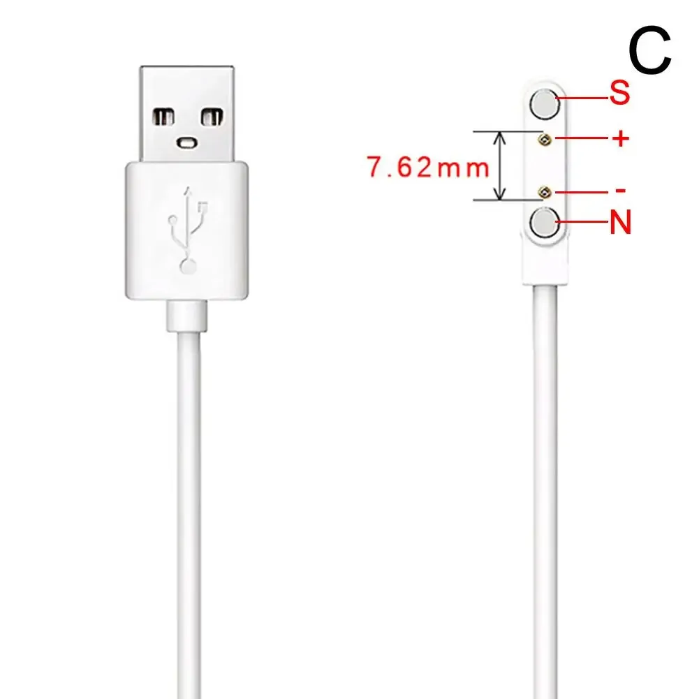Câble de charge magnétique pour montre connectée, 2 broches, écartements 2,84 / 4 / 7,62 mm, noir, câble d'alimentation USB universel 9