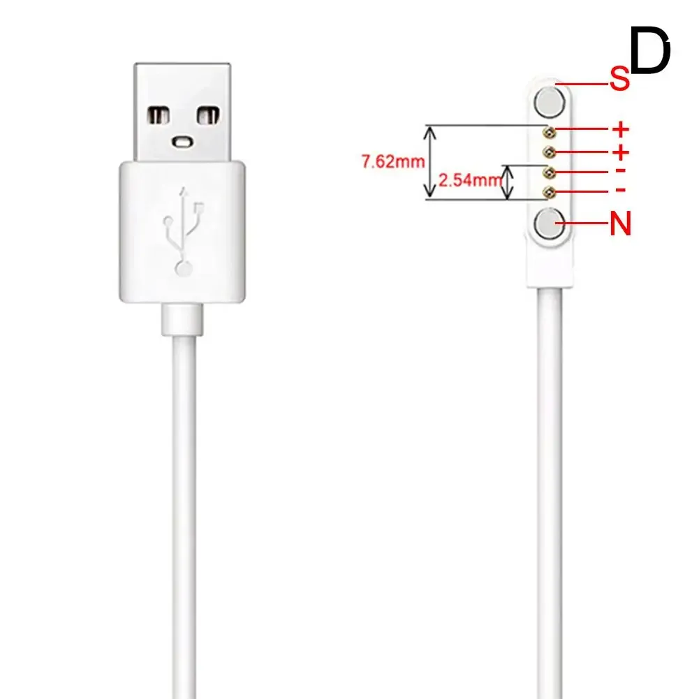 Câble de charge magnétique pour montre connectée, 2 broches, écartements 2,84 / 4 / 7,62 mm, noir, câble d'alimentation USB universel 7
