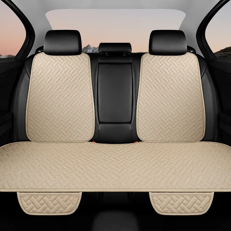 Coussin de siège auto universel en lin, toutes saisons, housse conducteur petite taille, ensemble 1 ou 3 pièces 3