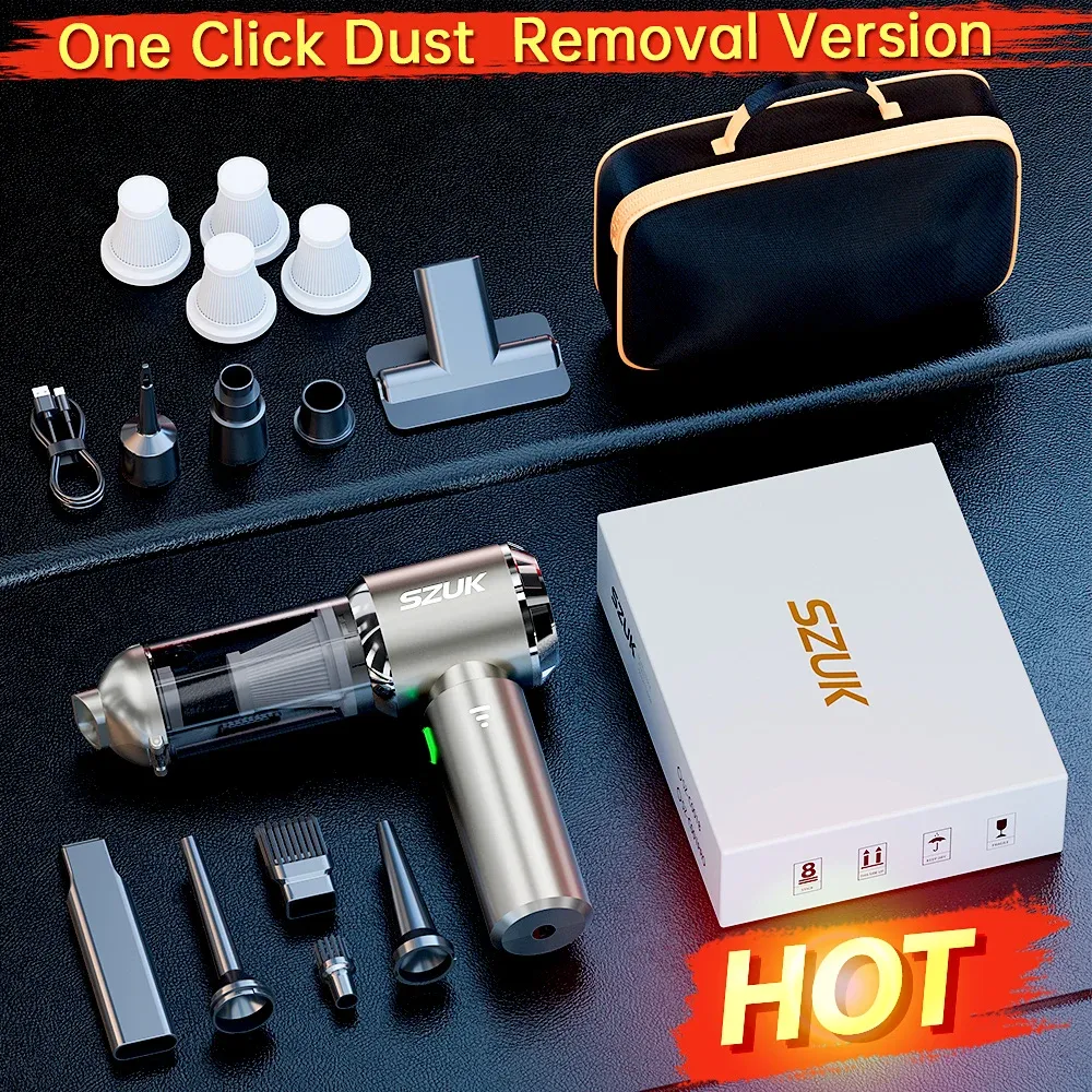 Mini aspirateur SZUK sans fil 2026, 985000 Pa, aspirateur portable puissant pour voiture avec dépoussiérage en un clic et brosses multifonctions 13