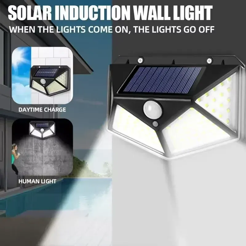 Applique Murale Solaire Étanche 100 LED avec Détecteur de Mouvement, Luminaire d'Extérieur pour Jardin et Allée 1