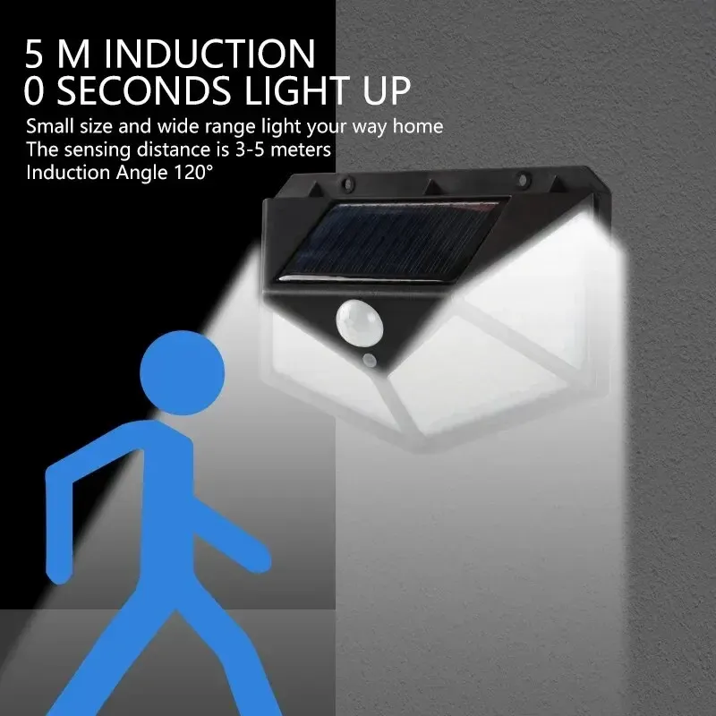 Applique Murale Solaire Étanche 100 LED avec Détecteur de Mouvement, Luminaire d'Extérieur pour Jardin et Allée 4