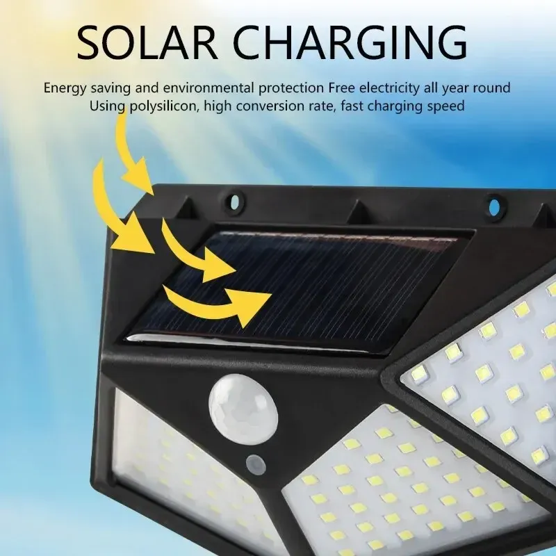 Applique Murale Solaire Étanche 100 LED avec Détecteur de Mouvement, Luminaire d'Extérieur pour Jardin et Allée 5