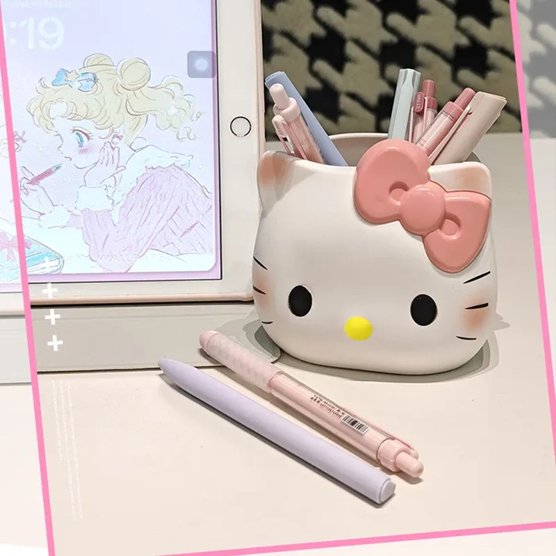 Porte-stylo Hello Kitty, organisateur de bureau mignon style dessin animé, pot de rangement pour pinceaux de maquillage, pour la maison, le bureau et la décoration d'étude 3