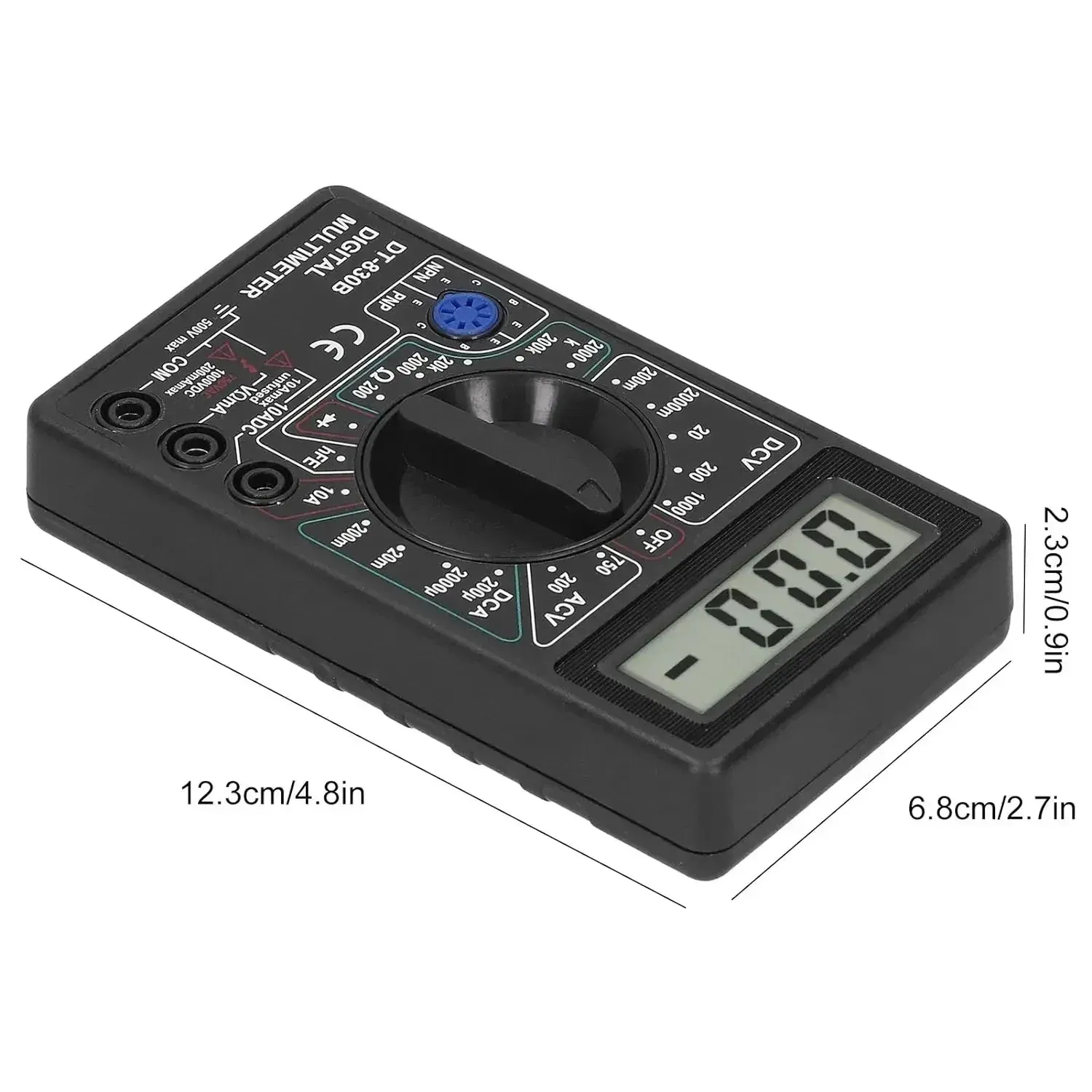Multimètre DT-830B présenté avec ses accessoires