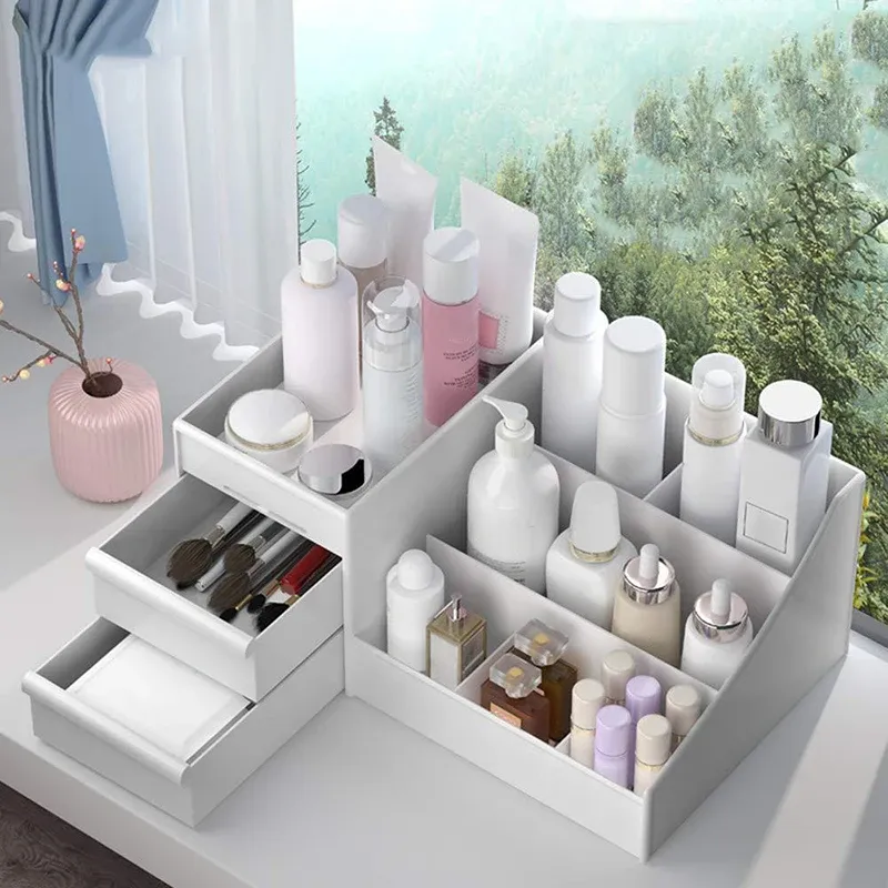 Tiroir de rangement pour maquillage en plastique, boîte de rangement cosmétiques, étagère à tiroir pour coiffeuse et bureau 2