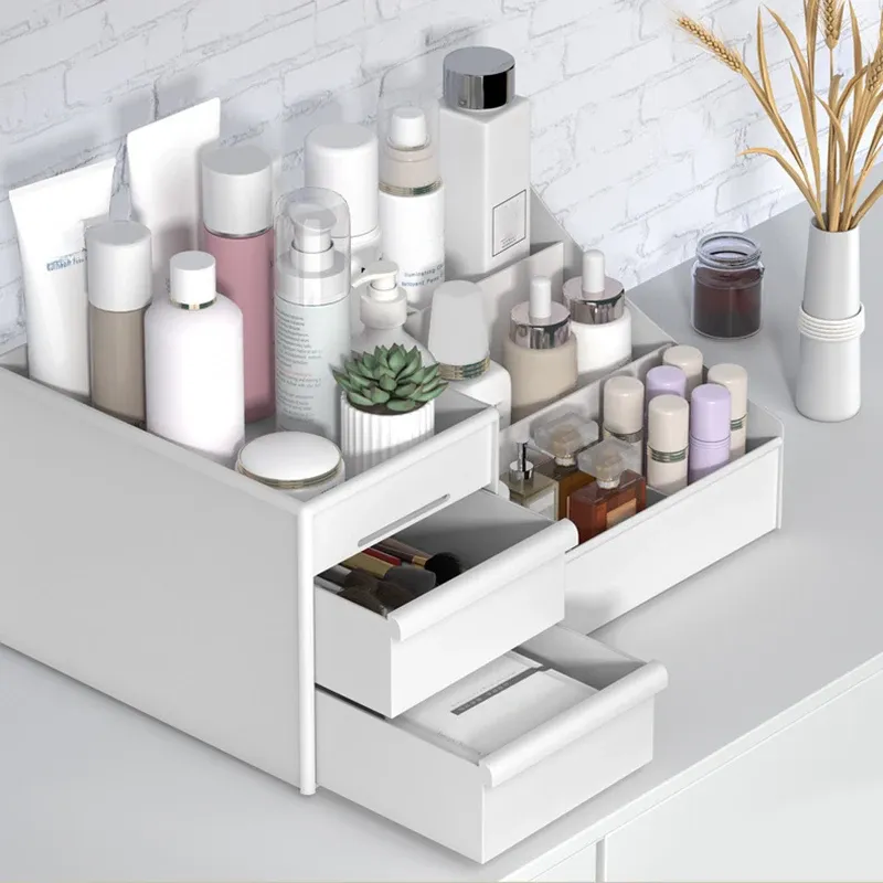 Tiroir de rangement de maquillage blanc, finition détaillée
