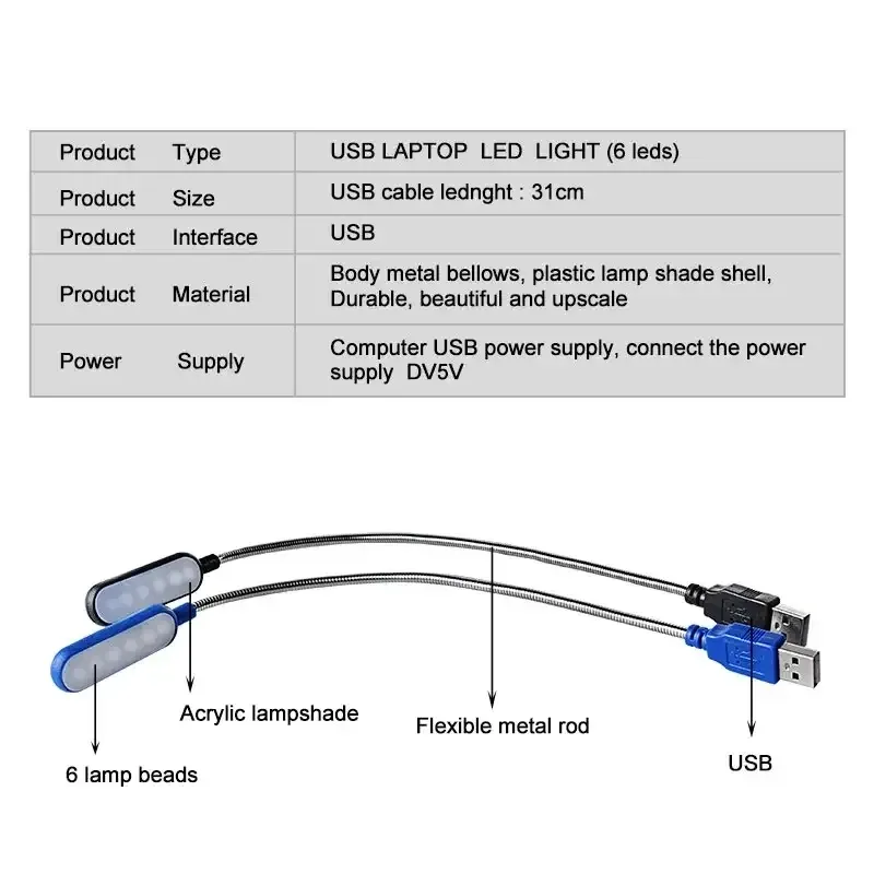 Mini lampe de lecture LED USB à col de cygne flexible, lampe de nuit portable, rechargeable sur batterie externe ou ordinateur portable 3