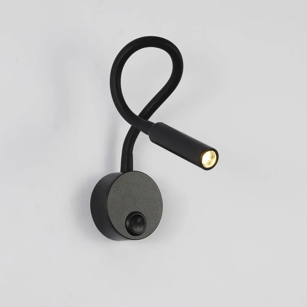 Lampe LED flexible à fixation murale 1 W / 3 W avec col de cygne, idéale pour la lecture, l'étude, le chevet, l'hôtel ou la tête de lit, avec interrupteur 10