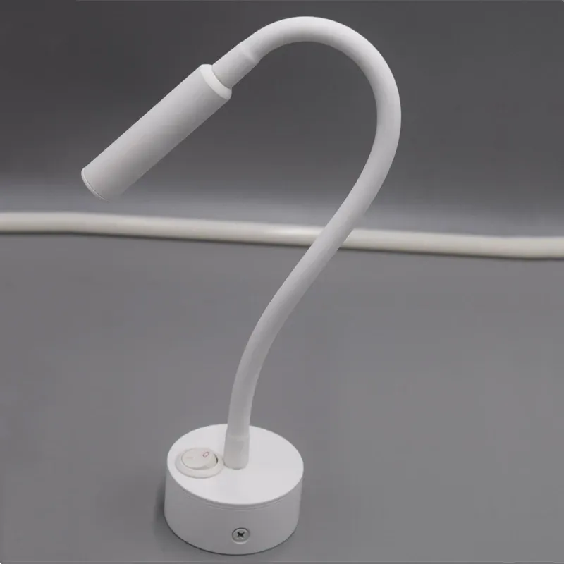 Lampe LED flexible à fixation murale 1 W / 3 W avec col de cygne, idéale pour la lecture, l'étude, le chevet, l'hôtel ou la tête de lit, avec interrupteur 11