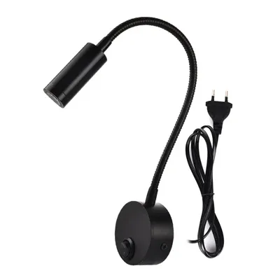 Lampe LED flexible à fixation murale 1 W / 3 W avec col de cygne, idéale pour la lecture, l'étude, le chevet, l'hôtel ou la tête de lit, avec interrupteur 18
