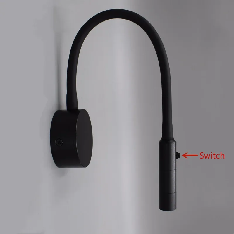 Lampe LED flexible à fixation murale 1 W / 3 W avec col de cygne, idéale pour la lecture, l'étude, le chevet, l'hôtel ou la tête de lit, avec interrupteur 14