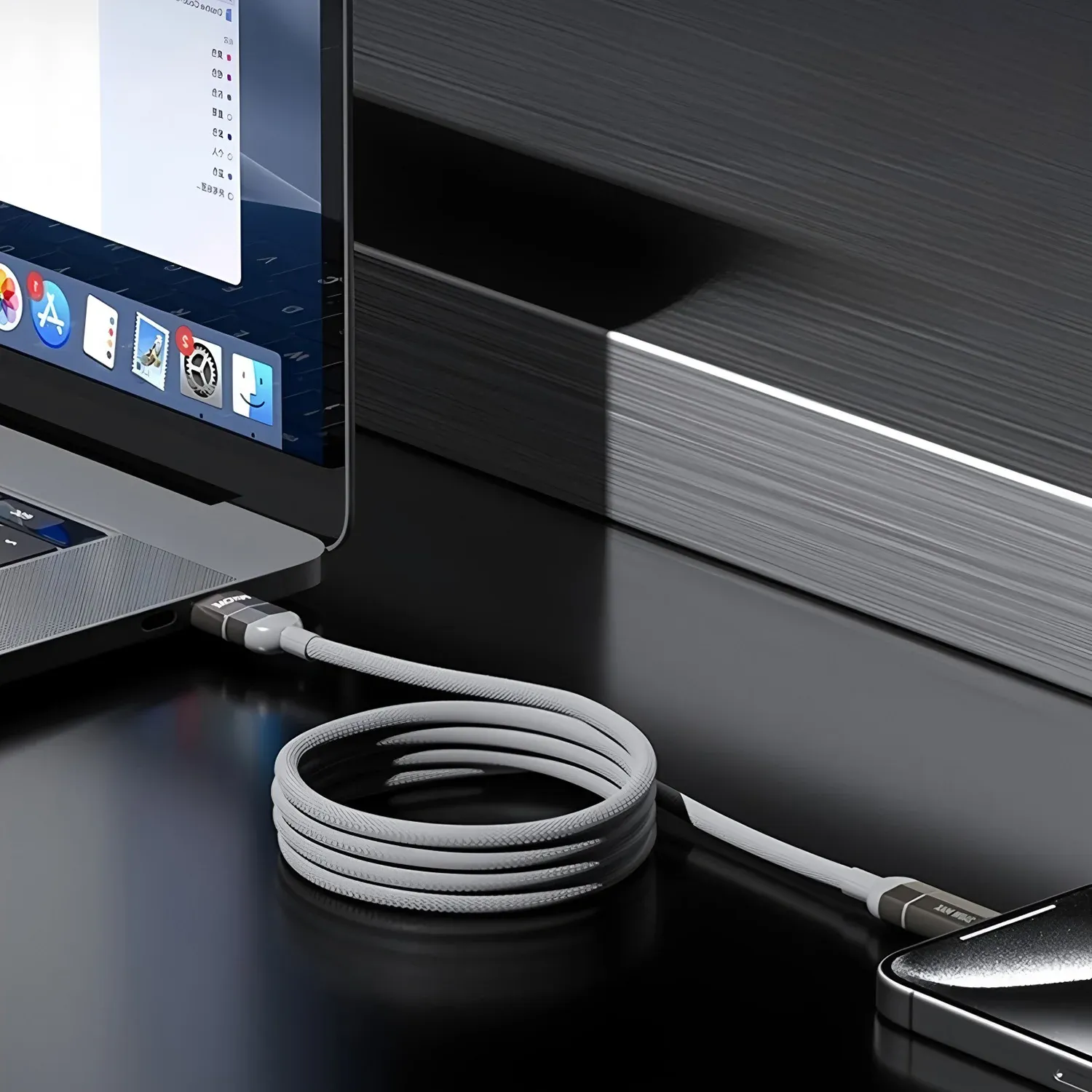 Câble de charge rapide magnétique 2-en-2 multi-protocoles 27 W USB-C vers USB-C, 1 m, compatible iPhone, iPad, Xiaomi, Samsung et Huawei 2