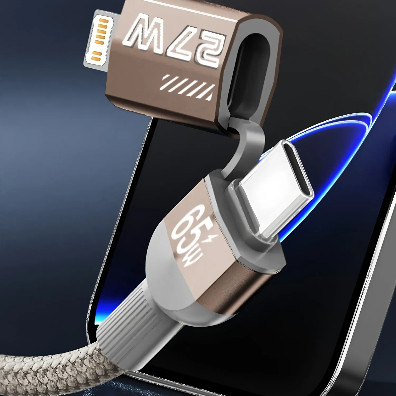 Câble de charge rapide magnétique 2-en-2 multi-protocoles 27 W USB-C vers USB-C, 1 m, compatible iPhone, iPad, Xiaomi, Samsung et Huawei 5