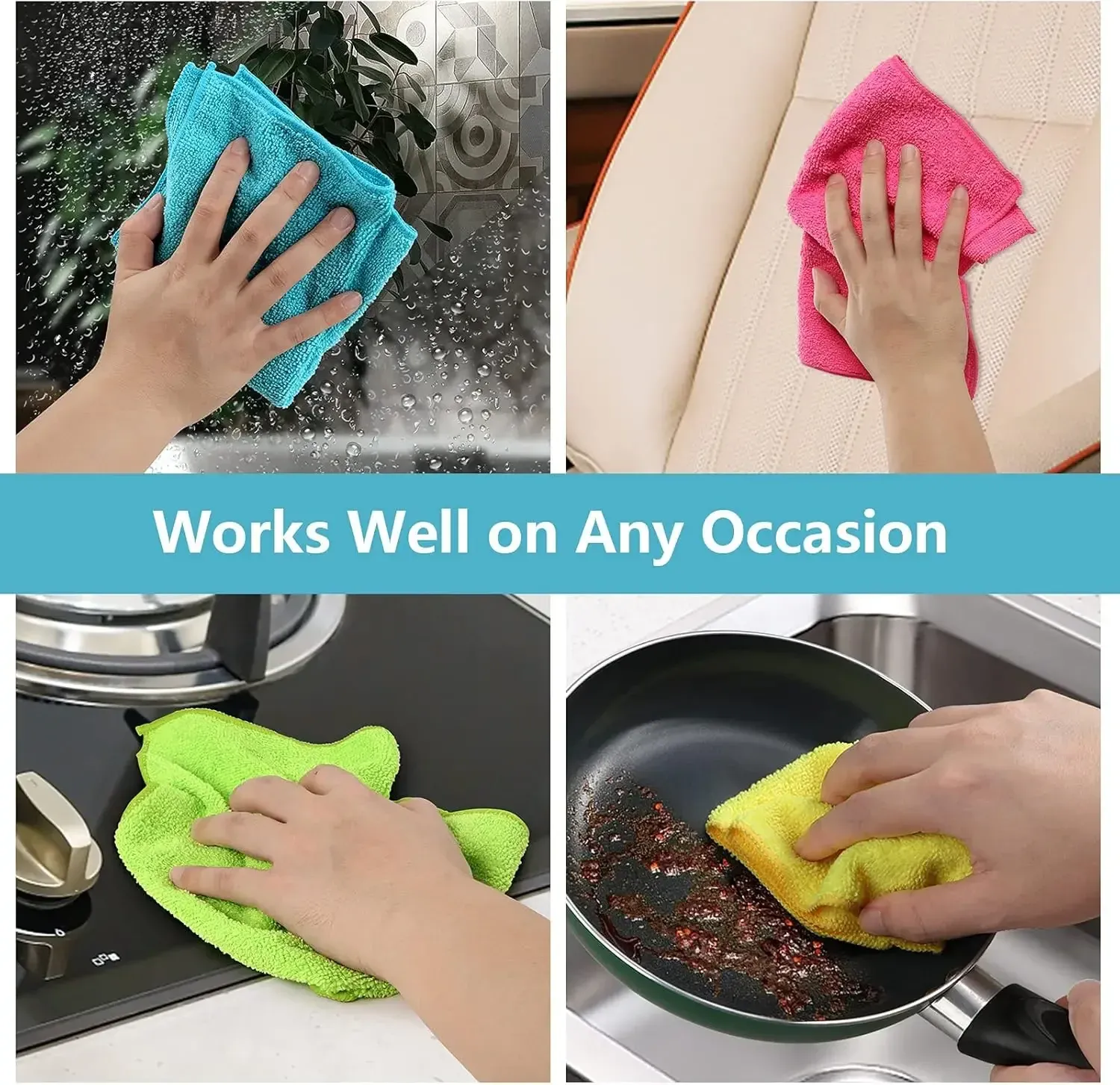 5 paquets de chiffons de nettoyage en microfibre couleurs assorties 30 x 30 cm, serviettes de nettoyage pour voiture, maison, cuisine et vitres 5