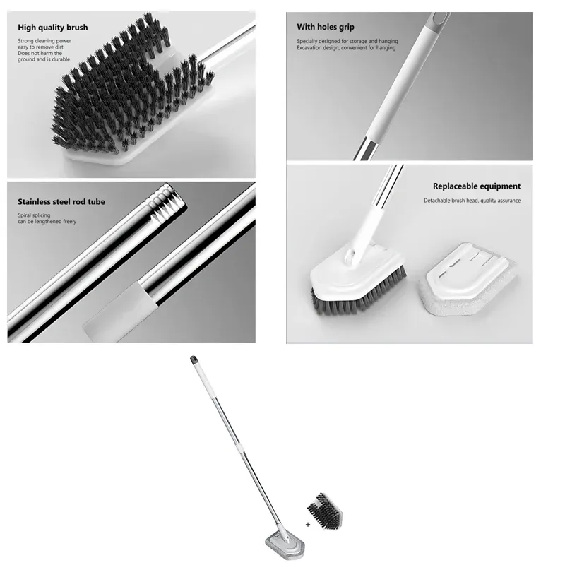 Brosse de nettoyage pour salle de bain 95 cm, manche long et tête amovible pour sol, baignoire et carrelage 6