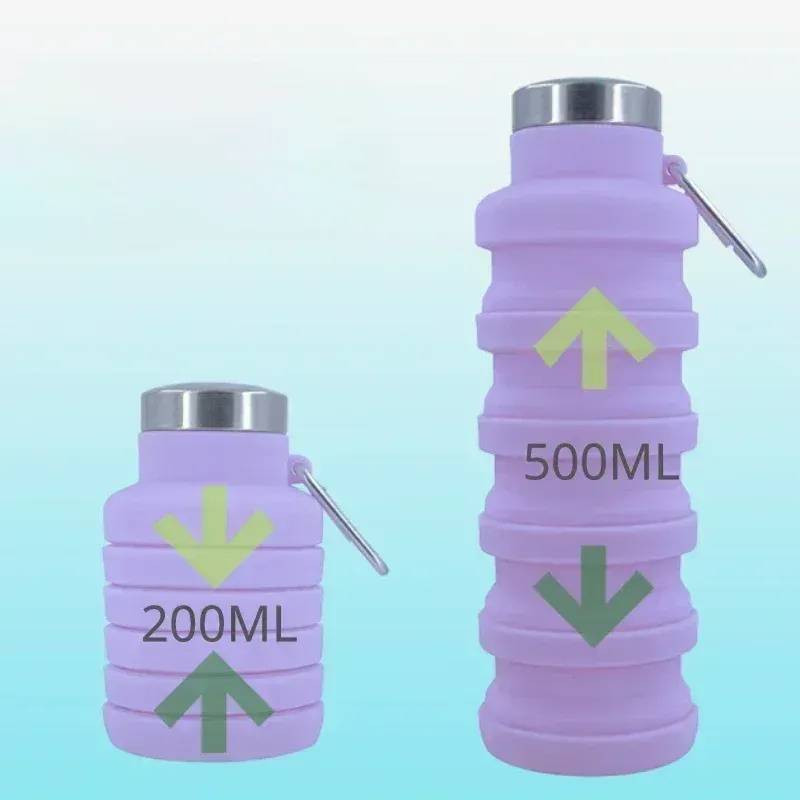 Gourde pliable en silicone 500 ml sans BPA, format télescopique pour le voyage, le sport et la randonnée 6