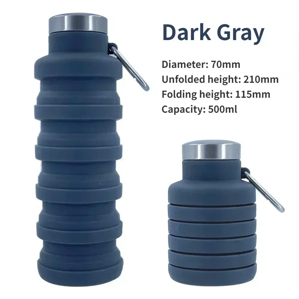 Gourde pliable en silicone 500 ml sans BPA, format télescopique pour le voyage, le sport et la randonnée 7