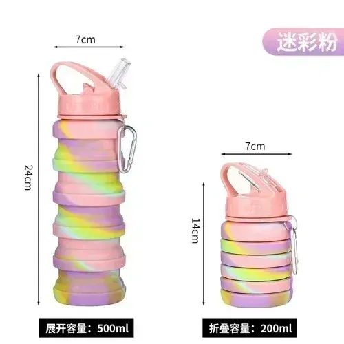 Gourde pliable en silicone 500 ml sans BPA, format télescopique pour le voyage, le sport et la randonnée 9