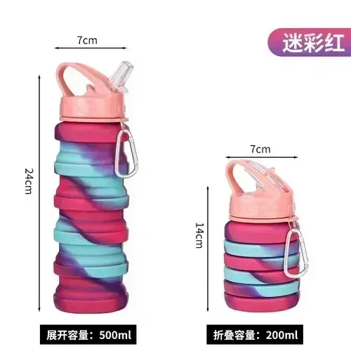 Gourde pliable en silicone 500 ml sans BPA, format télescopique pour le voyage, le sport et la randonnée 10